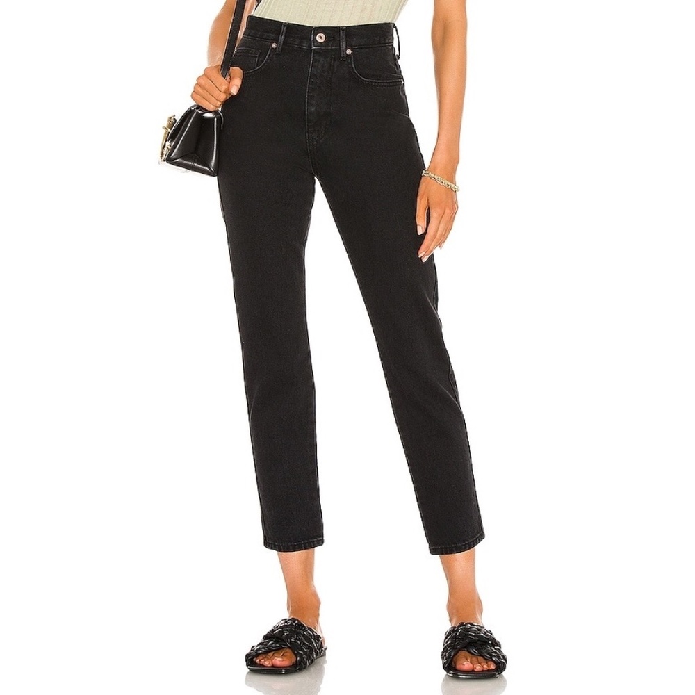 FP WTF | NWT Stovepipe Black Out High Waisted Soft Luxe Quality Cotton Mom Jeans